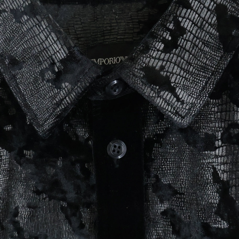 EMPORIO ARMANI(エンポリオアルマーニ) クラック加工 ベロア 長袖シャツ ブラック