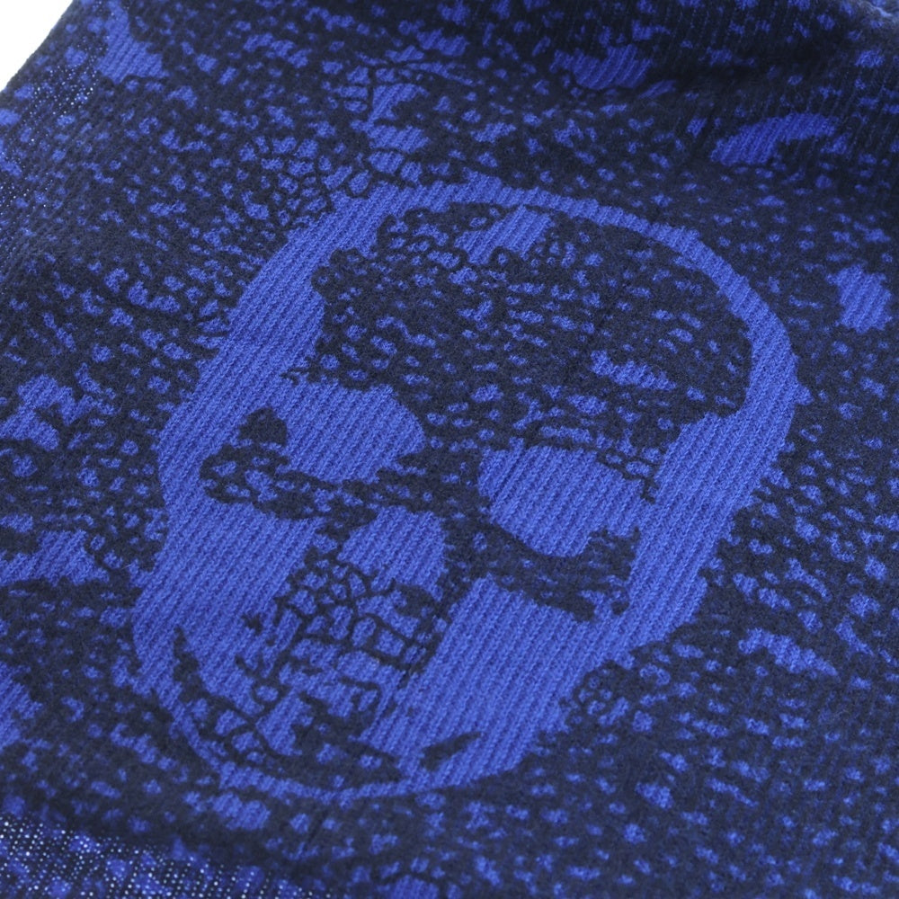 lucien pellat-finet(ルシアンペラフィネ) カシミヤ 総柄 ニットマフラー ストール ブルー