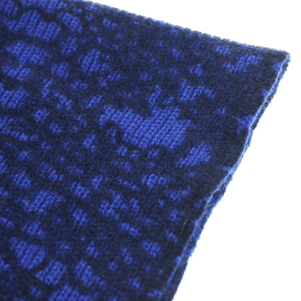 lucien pellat-finet(ルシアンペラフィネ) カシミヤ 総柄 ニットマフラー ストール ブルー