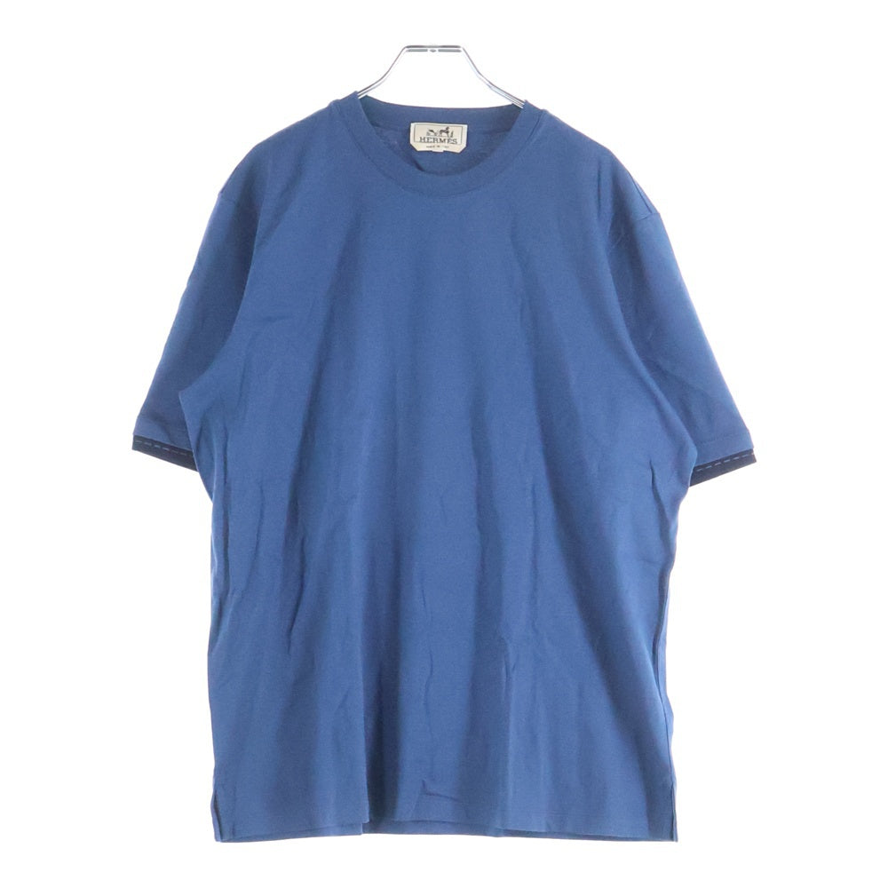 HERMES(エルメス) サドルステッチ クルーネック半袖Tシャツ ネイビー