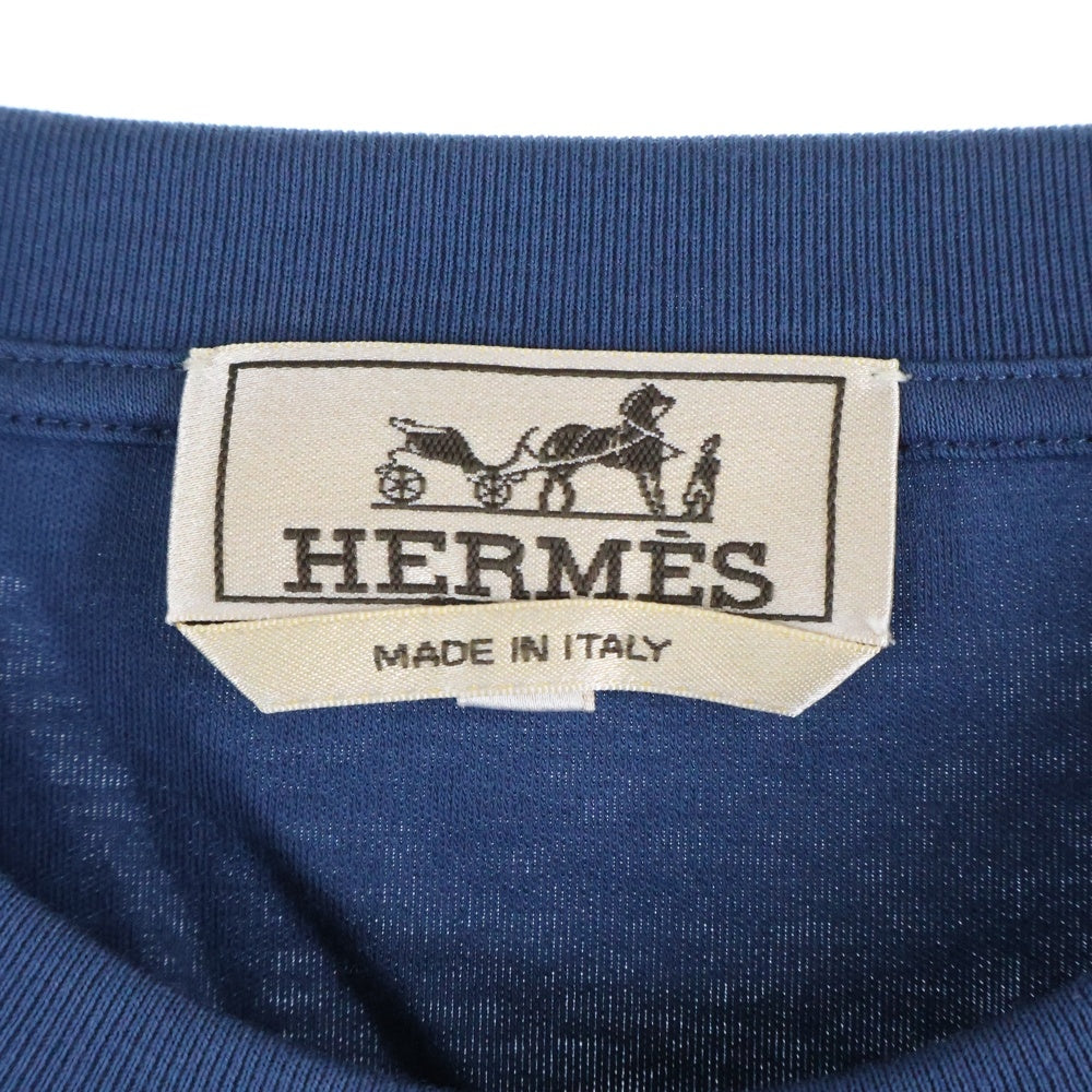 HERMES(エルメス) サドルステッチ クルーネック半袖Tシャツ ネイビー