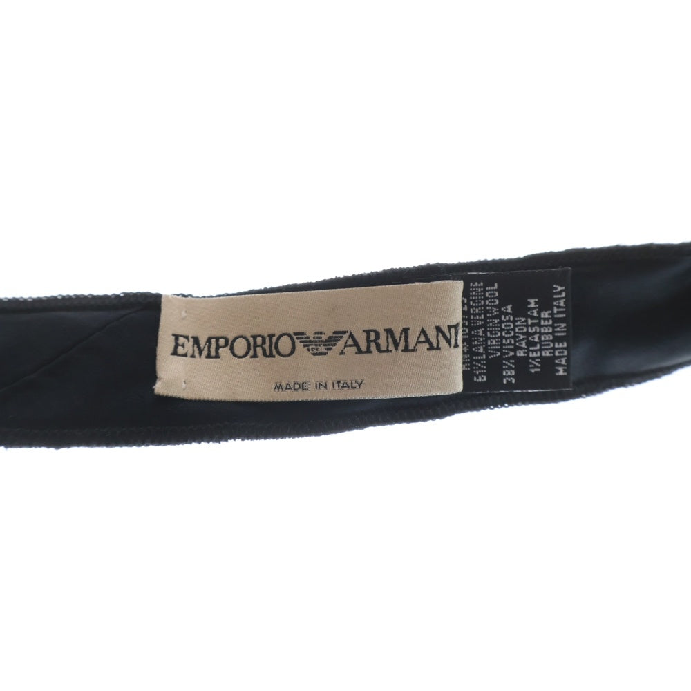 EMPORIO ARMANI(エンポリオアルマーニ) ニット切替 刺繍デザイン レーヨン混 ウールネクタイ ブラック