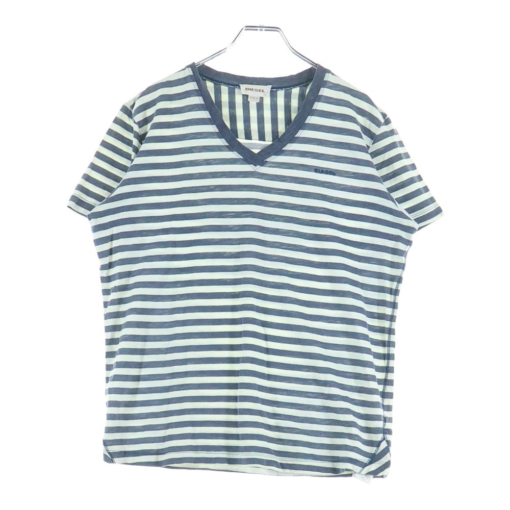 DIESEL(ディーゼル) Vネック ボーダー 半袖Tシャツ ホワイト/ブルー