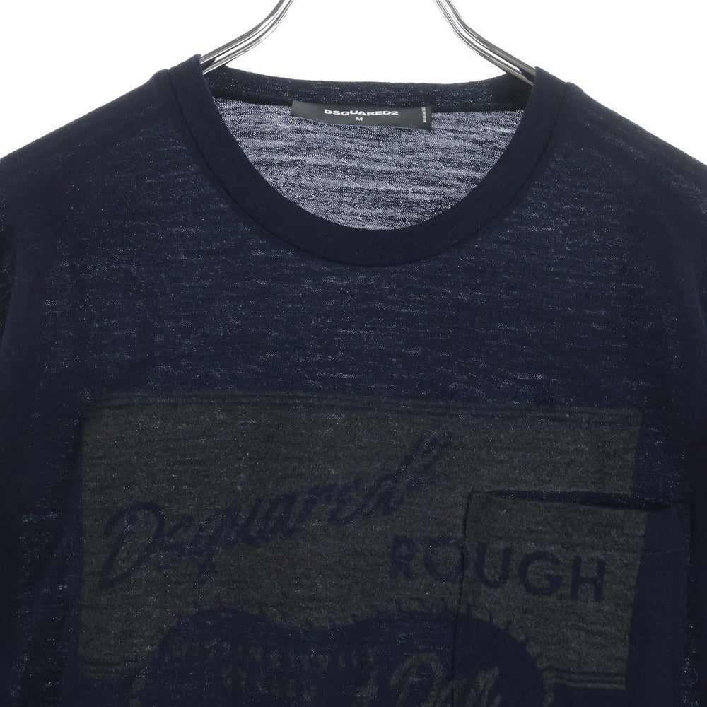 DSQUARED2(ディースクエアード) 15AW ロゴプリント 長袖ポケットTシャツ ネイビー S71GD0267