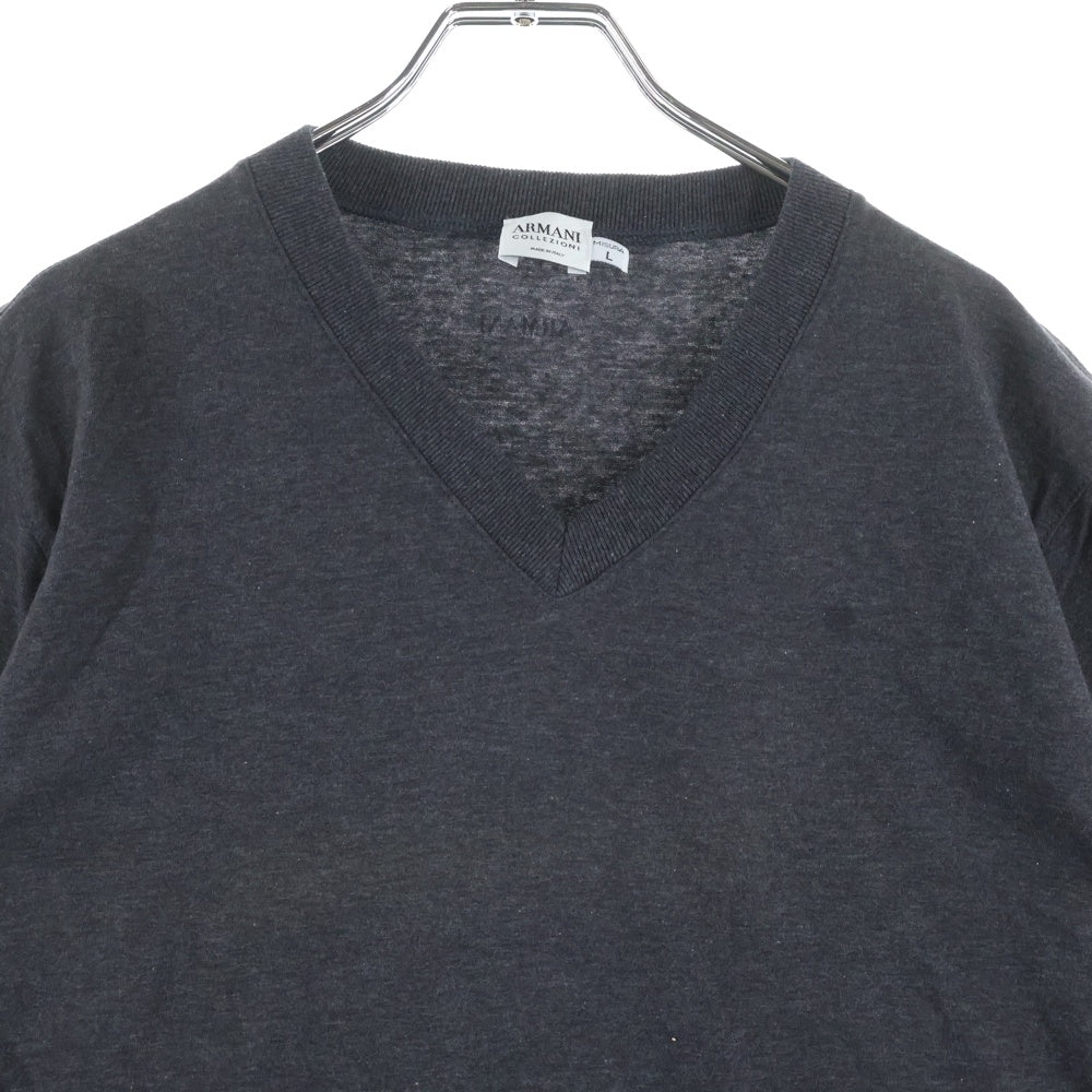 ARMANI COLLEZIONI(アルマーニ コレツィオーニ) Vネック コットン 半袖Tシャツ カットソー ブラック