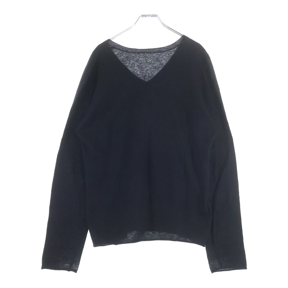 lucien pellat-finet(ルシアンペラフィネ) スカル ラインストーン ロゴ Vネック カシミヤ ニット セーター ブラック