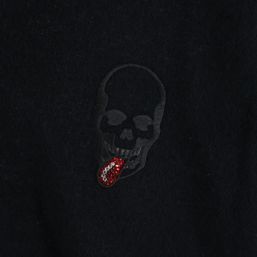 lucien pellat-finet(ルシアンペラフィネ) スカル ラインストーン ロゴ Vネック カシミヤ ニット セーター ブラック