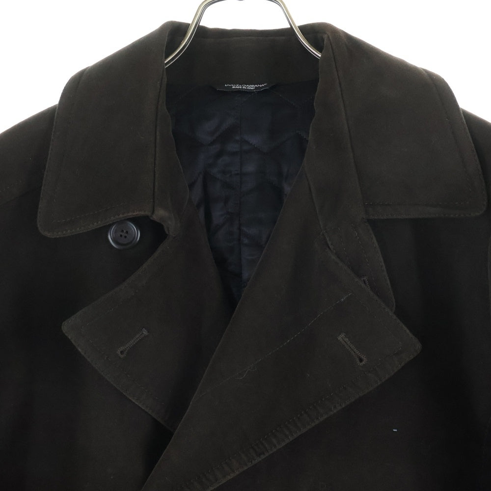 DOLCE & GABBANA(ドルチェアンドガッバーナ) 裏地キルティング コットン Pコート ブラウン G0332T/FU6JD