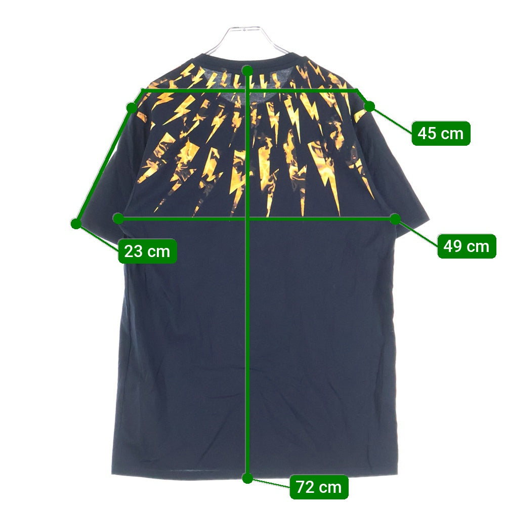 Neil Barrett(ニール バレット) Flame Thunderbolt T-shirt フレイム サンダーボルト グラフィックプリント クルーネック 半袖Tシャツ カットソー ブラック PBJT578S-M522S