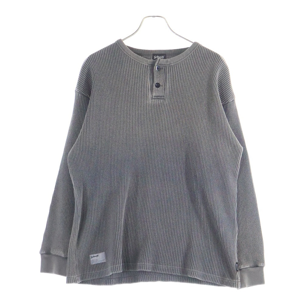 SCHOTT(ショット) THERMAL PIGMENT O/D HENRY NECK T-SHIRT サーマル ピグメントワッフル ヘンリーネック 長袖Tシャツ ブラック 7823930006