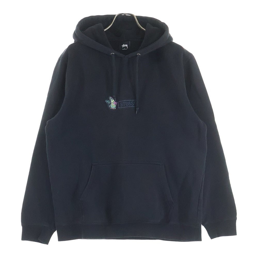 STUSSY(ステューシー) バタフライ エンブロイダリー プルオーバーパーカー スウェットフーディ ブラック