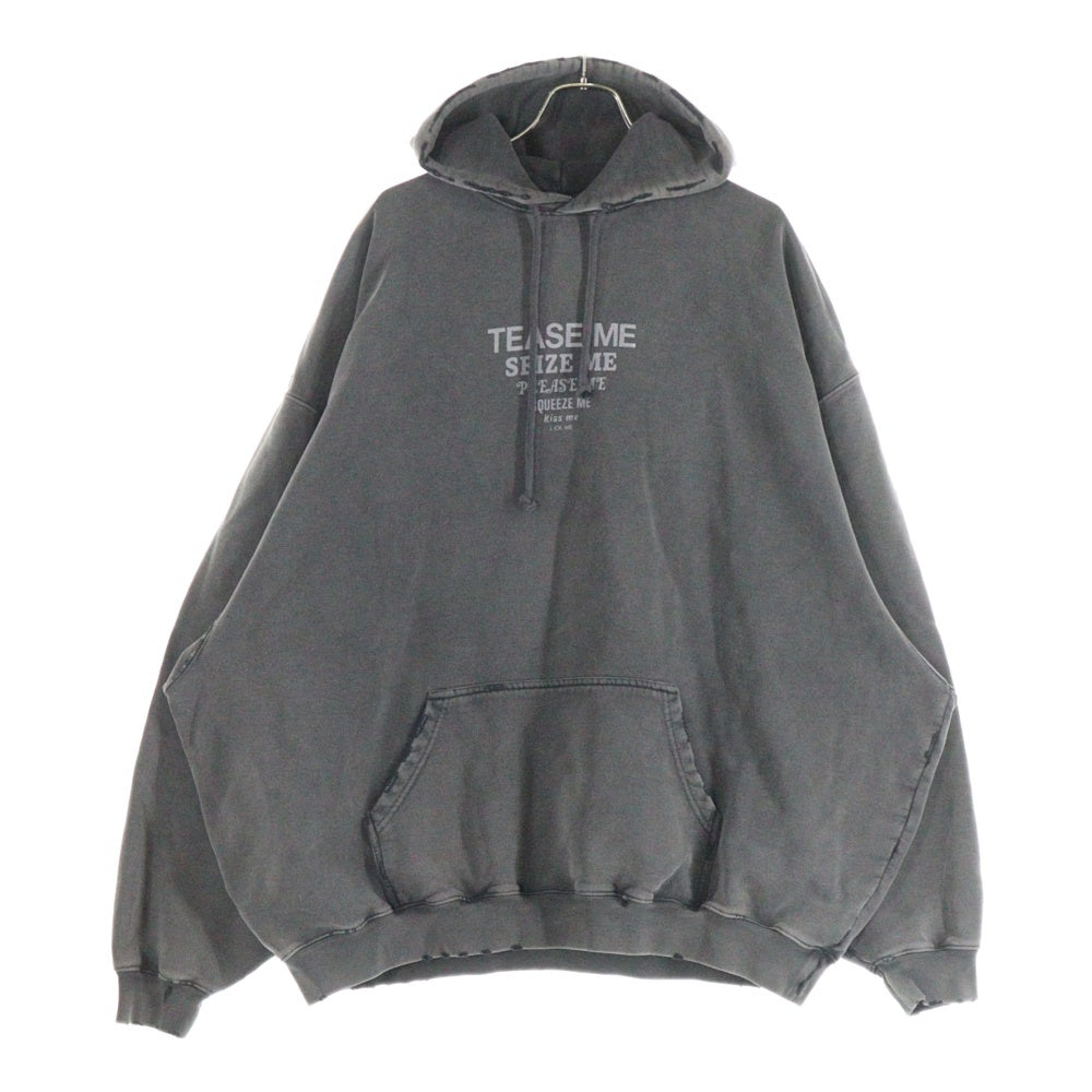 VETEMENTS(ヴェトモン) TEASE ME FADED HOODIE フロント プリント オーバーサイズ スウェットプルオーバーパーカー グレー