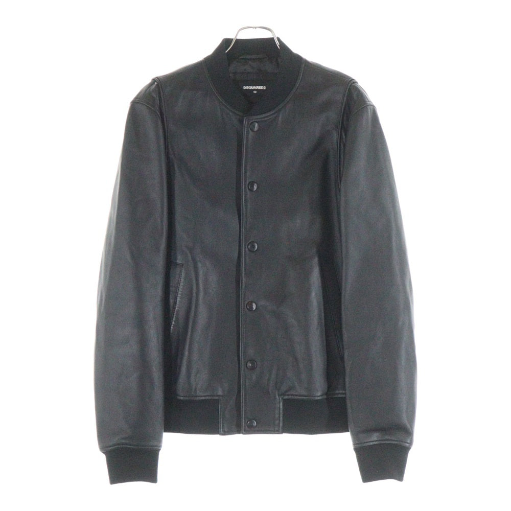 DSQUARED2(ディースクエアード) 20AW ラムレザー ボタンダウン ボンバージャケット ブラック S74AM1096 SY1491