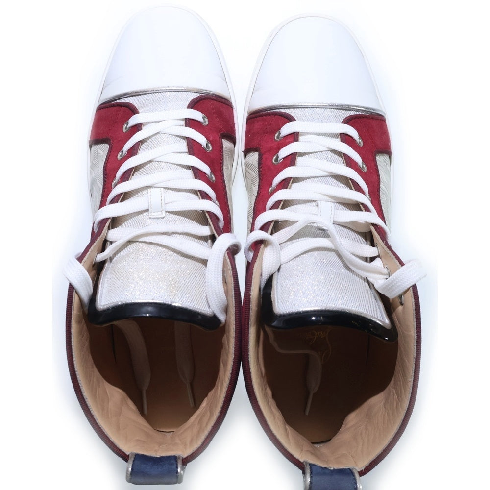 CHRISTIAN LOUBOUTIN(クリスチャンルブタン) パテント スエード切り替え ハイカットスニーカー ホワイト/レッド/ネイビー