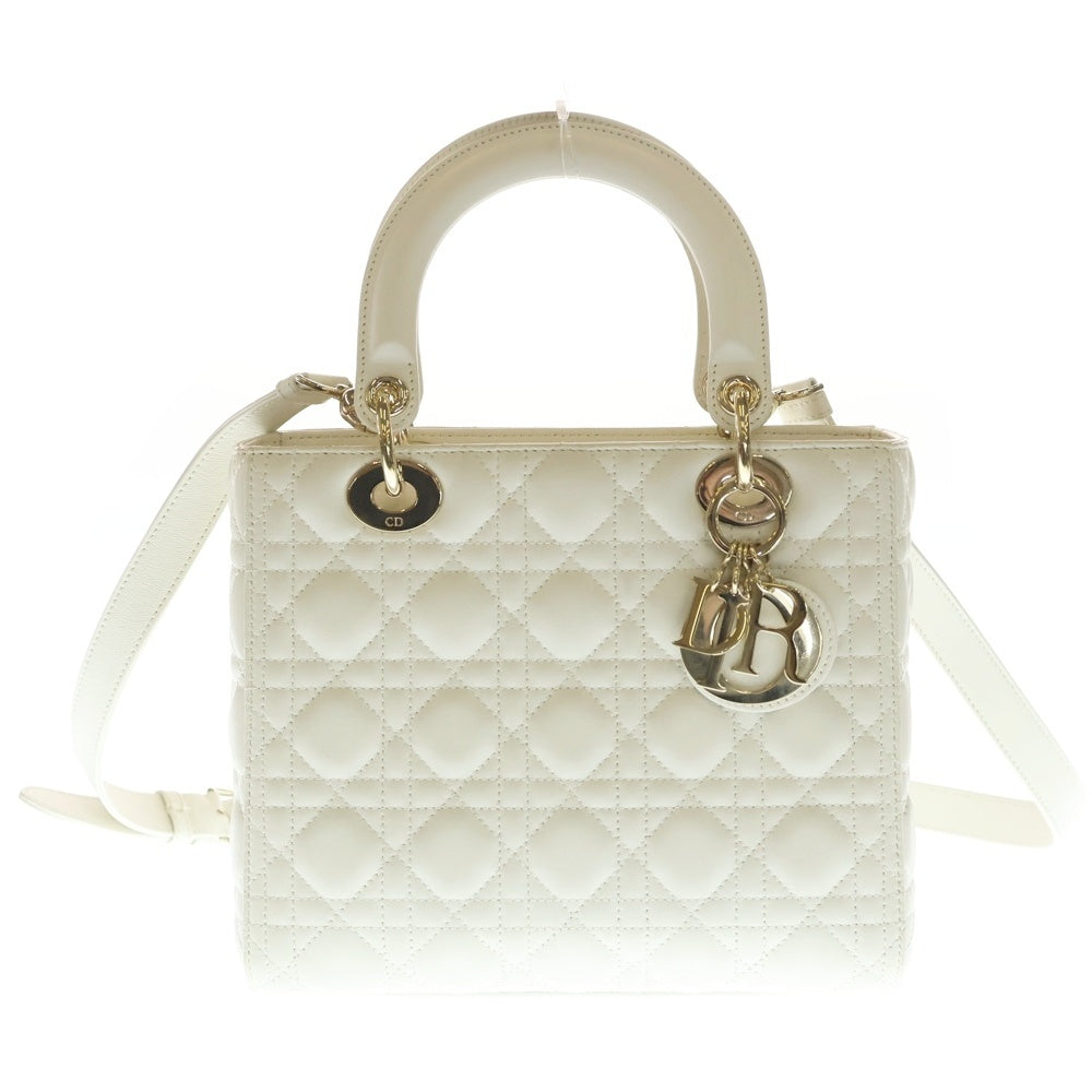 Christian Dior(クリスチャンディオール) レディディオール ミディアム マクロカナージュ レザー ショルダーハンドバッグ ホワイト レディース