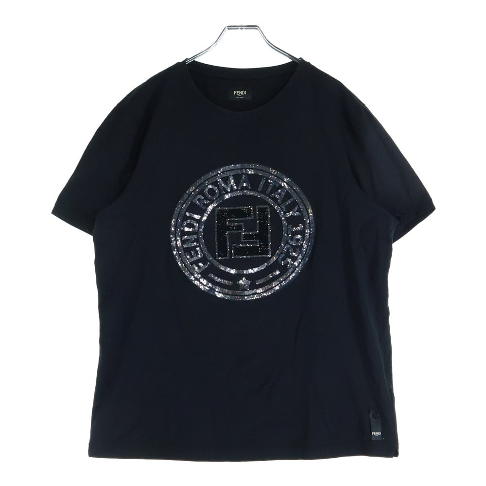 FENDI(フェンディ) Sequins Logo Tee ズッカ柄 スパンコール 半袖Tシャツ ブラック FY0895