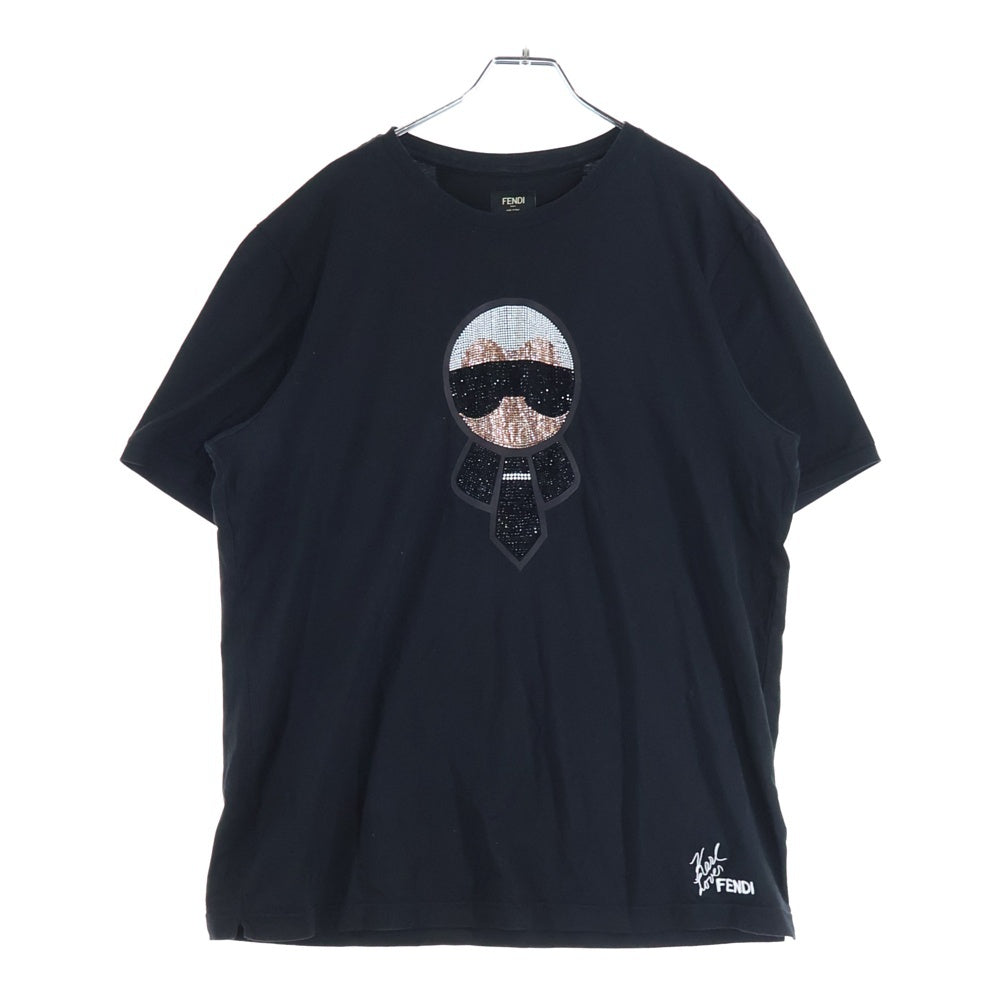 FENDI(フェンディ) ×Karl Lagerfeld Karlito Rhinestone Tee カリート ラガーフェルド ストーン ロゴ 半袖Tシャツ ブラック FY0626