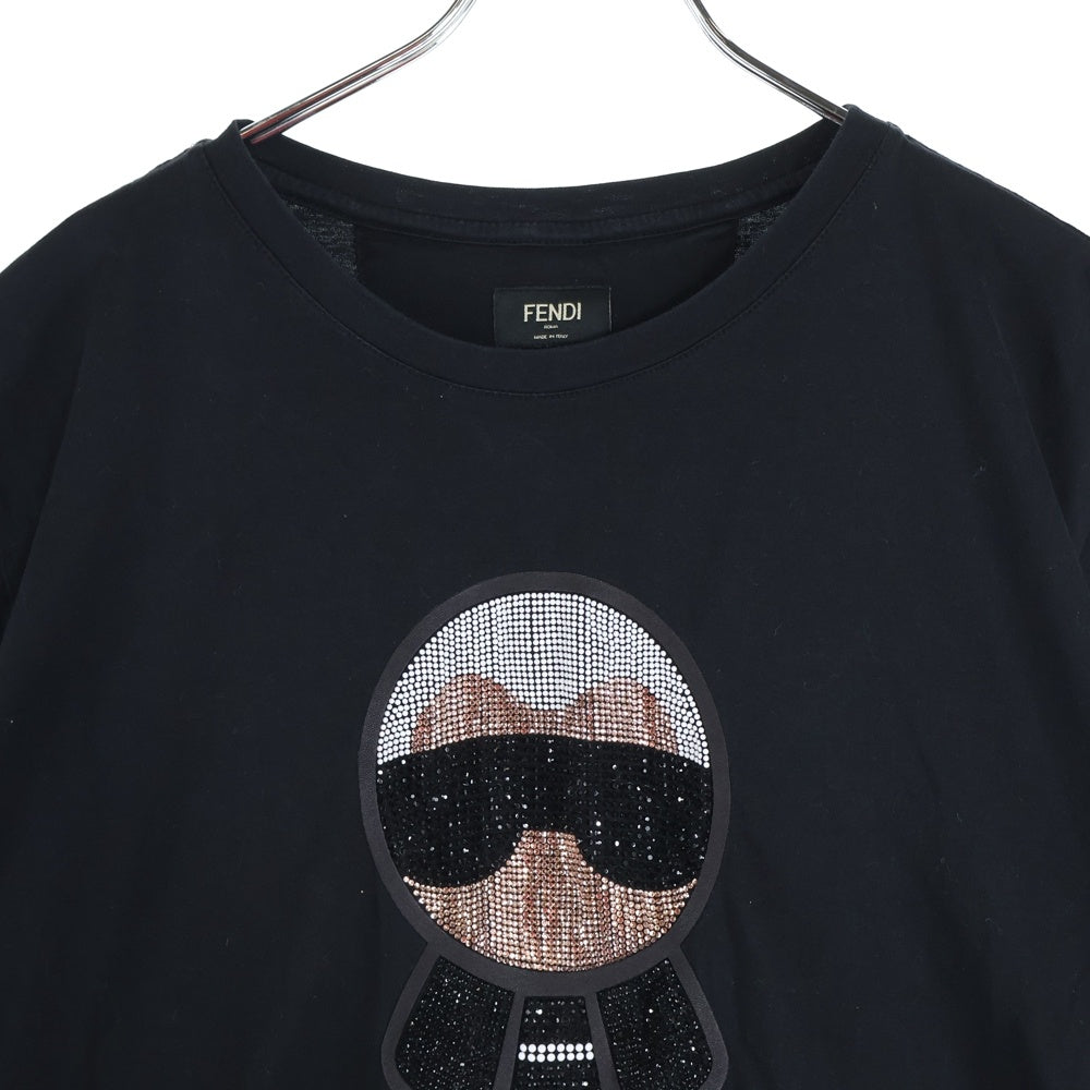 FENDI(フェンディ) ×Karl Lagerfeld Karlito Rhinestone Tee カリート ラガーフェルド ストーン ロゴ 半袖Tシャツ ブラック FY0626
