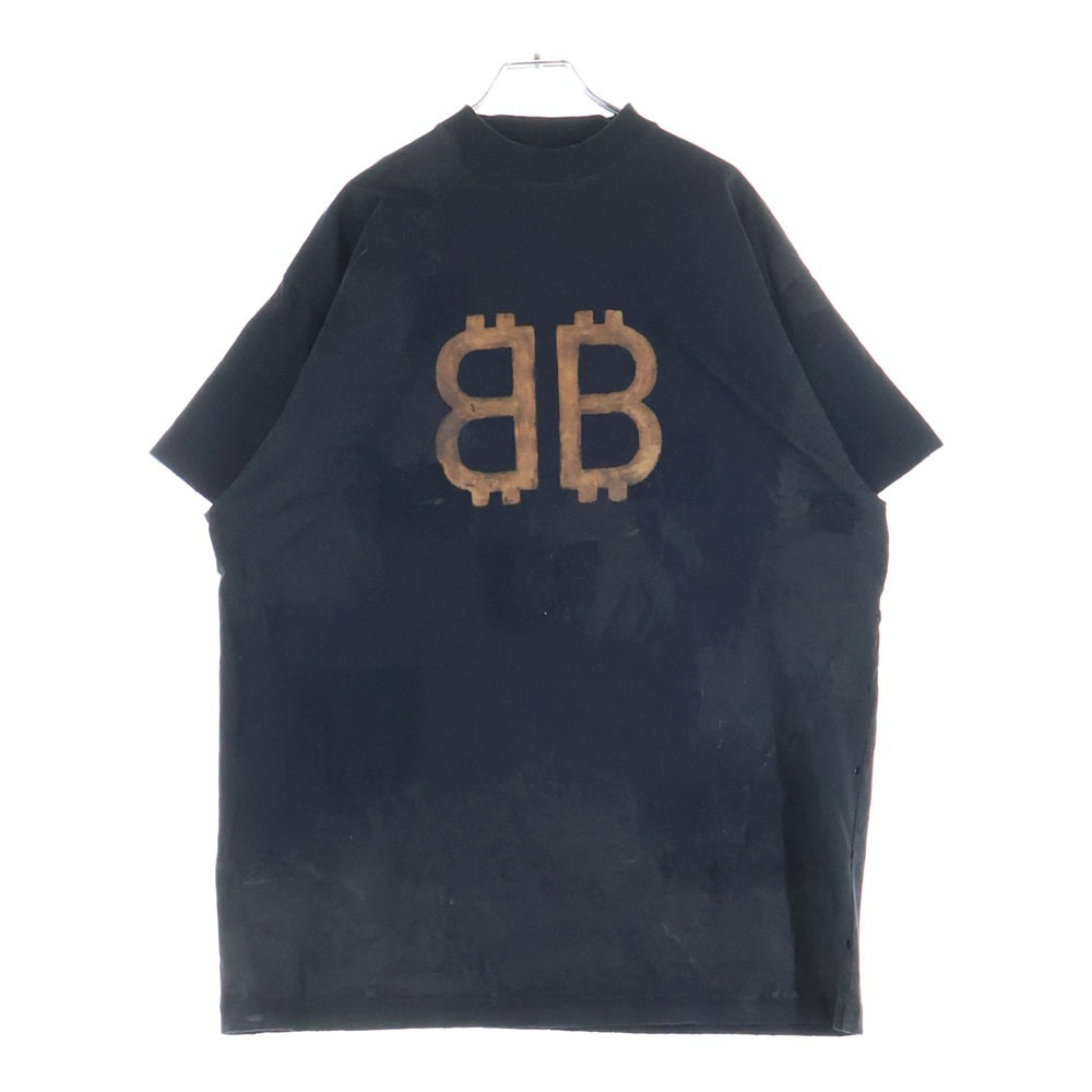 BALENCIAGA(バレンシアガ) BBロゴ デストロイ加工 半袖Tシャツ カットソー ブラック 739028 TOVN8