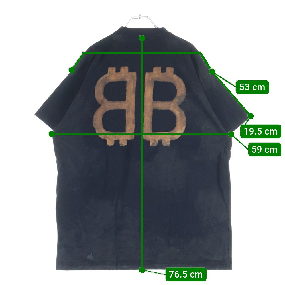 BALENCIAGA(バレンシアガ) BBロゴ デストロイ加工 半袖Tシャツ カットソー ブラック 739028 TOVN8