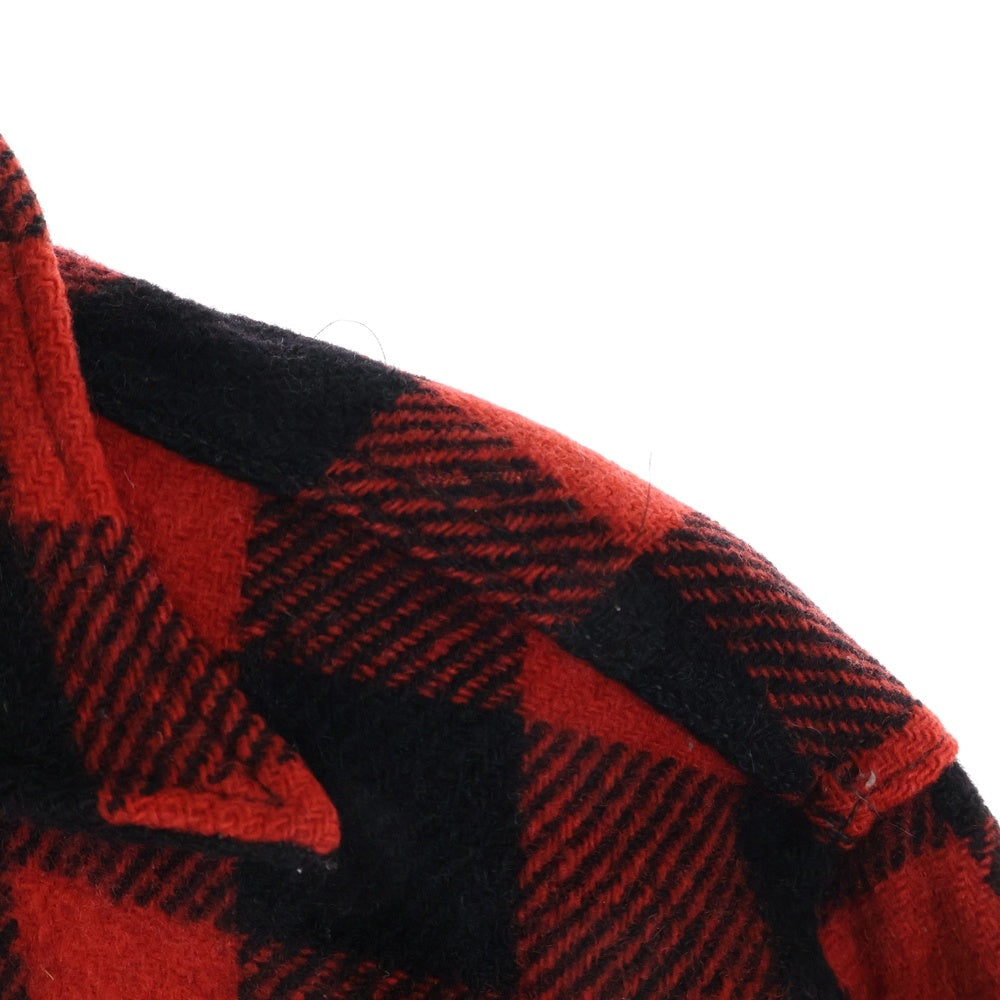 VINTAGE(ヴィンテージ) 50S WOODSMAN PLAID FLANNEL ZIP SHIRT ウッズマン マチ付き ハーフジップ チェック プルオーバー 長袖シャツ レッド