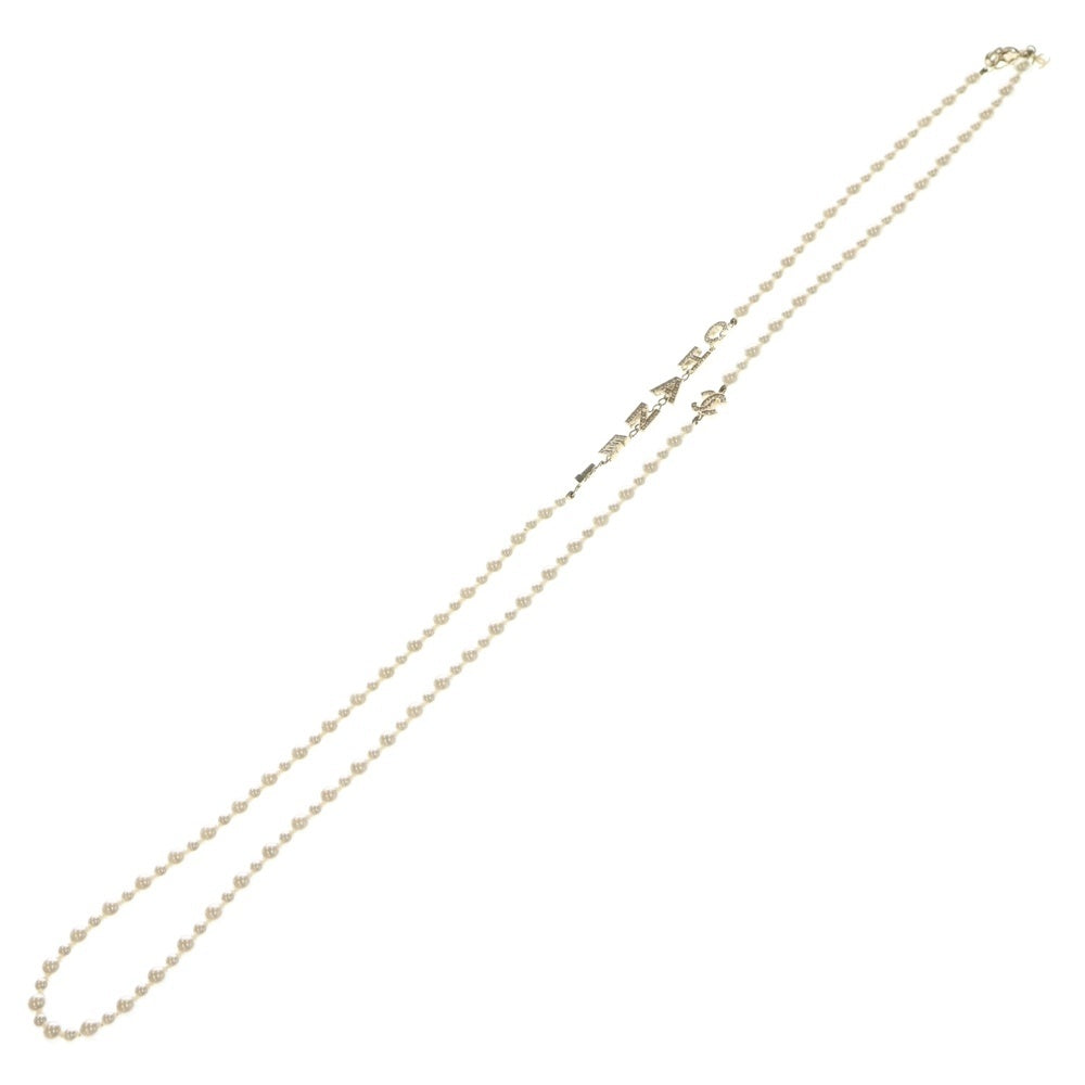 CHANEL(シャネル) ラインストーンロゴ ココマーク ロングパールネックレス ホワイト/ゴールド レディース