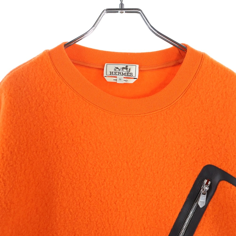HERMES(エルメス) 22AW カシミヤ レザーパッチ スウェット トレーナー オレンジ