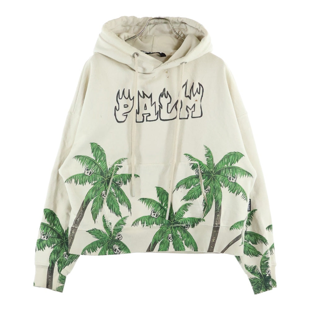 Palm Angels(パームエンジェルス) ヤシスカル総柄 プルオーバーパーカー スウェットフーディ アイボリー PMBB117S23FLE007