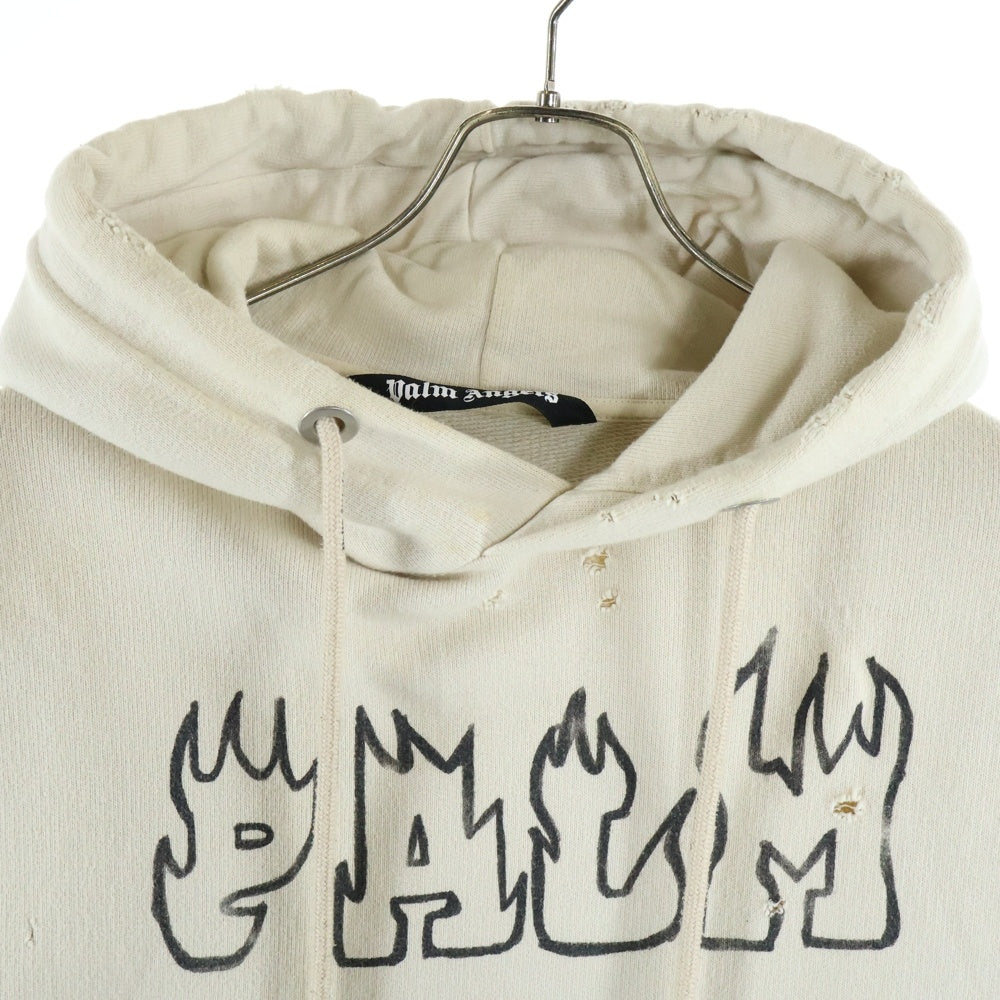 Palm Angels(パームエンジェルス) ヤシスカル総柄 プルオーバーパーカー スウェットフーディ アイボリー PMBB117S23FLE007