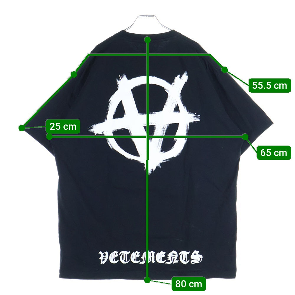 VETEMENTS(ヴェトモン) 21SS アナーキーロゴプリント 半袖Tシャツカットソーブラック UA52TR490W