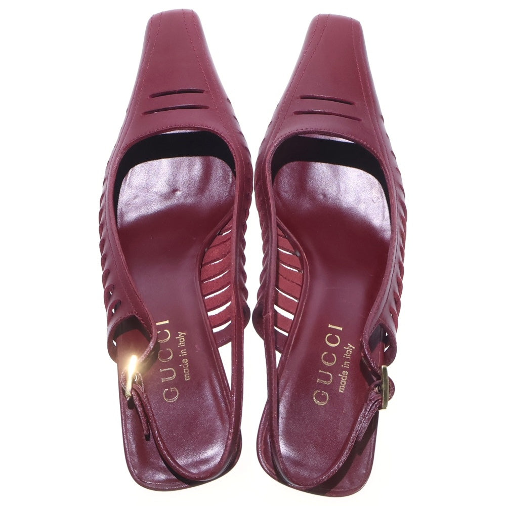 GUCCI(グッチ) スクエアトゥ ストラップ ヒール パンプス レディース ボルドー