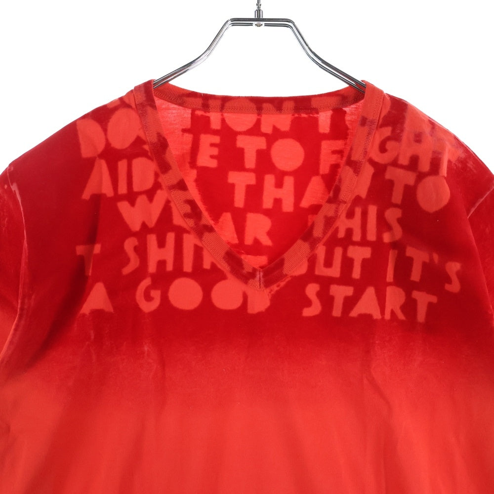 Maison Martin Margiela(メゾンマルタンマルジェラ) 18AW AIDS CHARITY エイズ チャリティ Vネック 半袖Tシャツ カットソー レッド S30GJ0007 S20299
