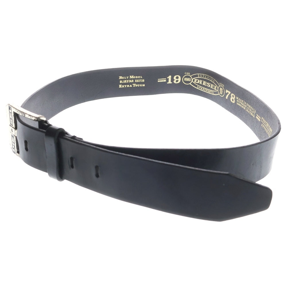DIESEL(ディーゼル) BLUESTAR ブルースター ロゴ刻印 シルバーバックル レザーベルト ブラック/シルバー X03726