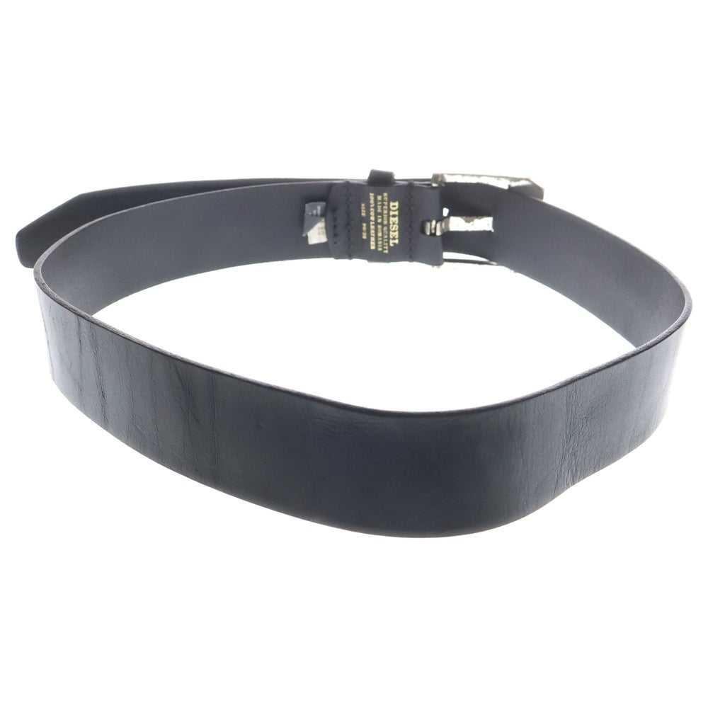 DIESEL(ディーゼル) BLUESTAR ブルースター ロゴ刻印 シルバーバックル レザーベルト ブラック/シルバー X03726