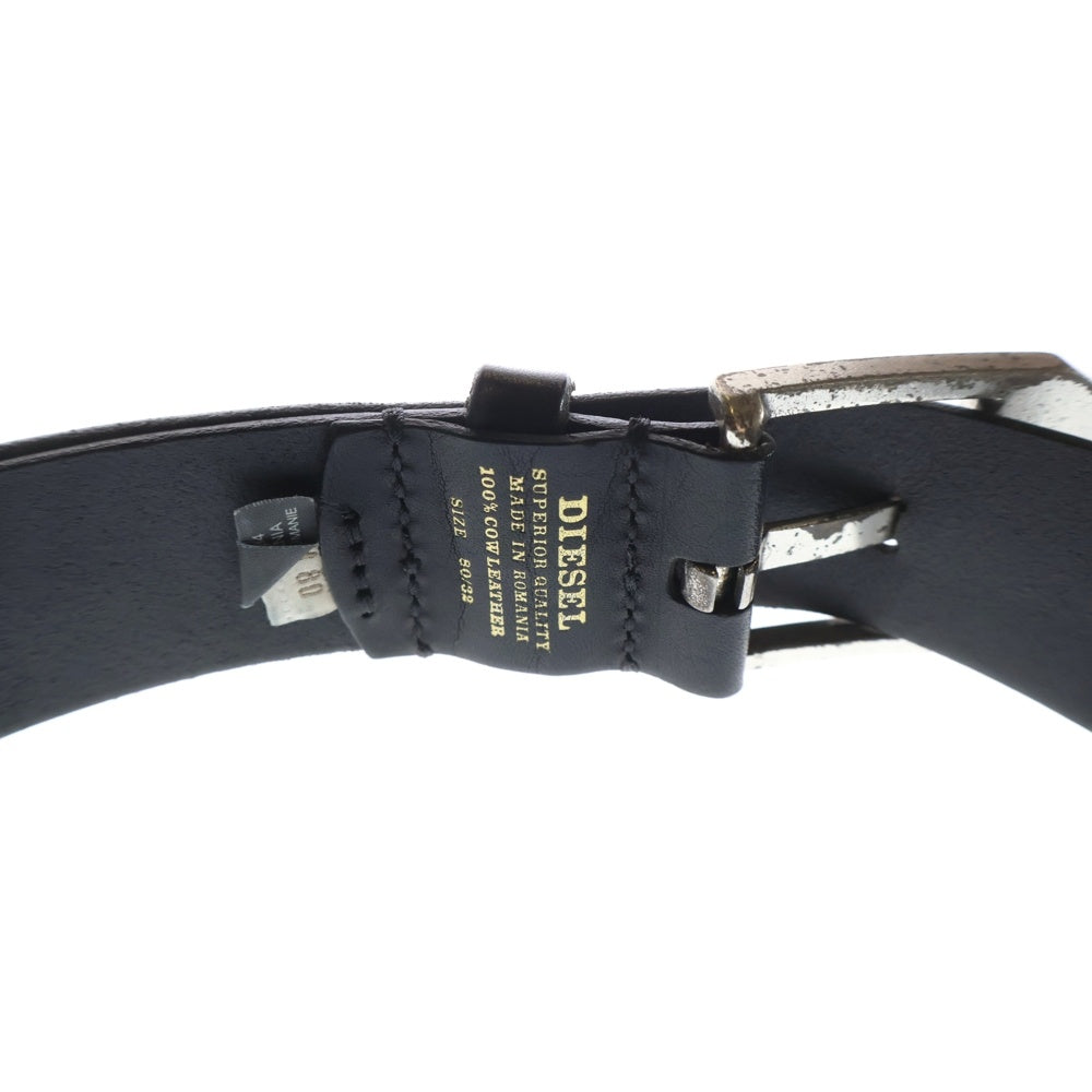 DIESEL(ディーゼル) BLUESTAR ブルースター ロゴ刻印 シルバーバックル レザーベルト ブラック/シルバー X03726