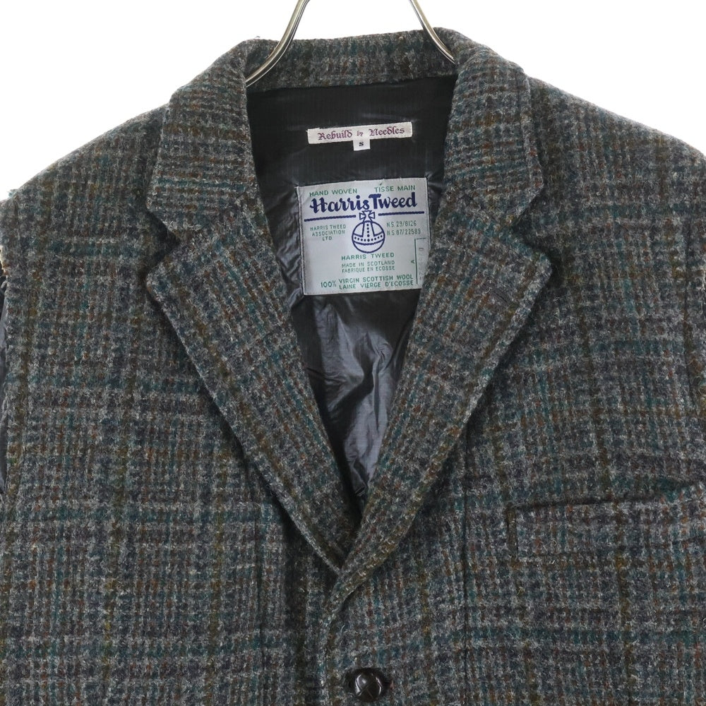 Rebuild by needles(リビルドバイニードルス) ×HARRIS TWEED ハリスツイード ウールナイロン切替 3B ロングチェスターコート ブラウン/ブラック NS296
