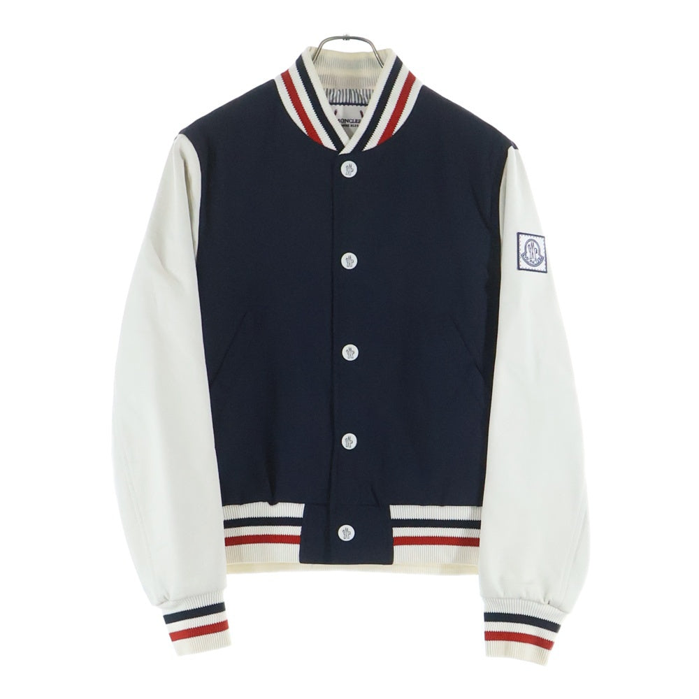 MONCLER GAMME BLEU(モンクレール・ガム・ブルー) 18SS レザーナイロン切替 ロゴボタンジャケット スタジャン ブルゾン ネイビー/ホワイト D13914036080
