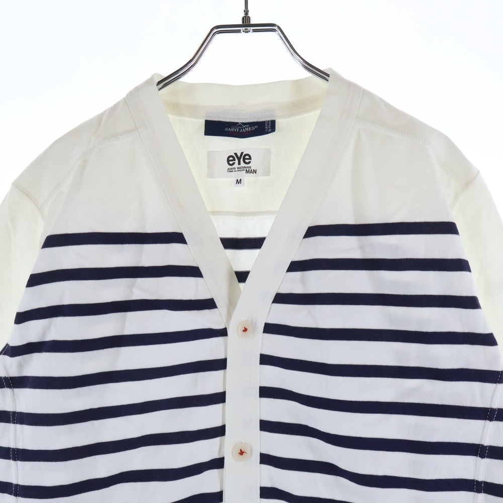 eYe COMME des GARCONS JUNYA WATANABE MAN(アイ コム デ ギャルソン ジュンヤ ワタナベ マン) 20SS ×SAINT JAMES セントジェームス 綿天竺 ボーダー Vネックカーディガン ホワイト WE-T901 AD2019