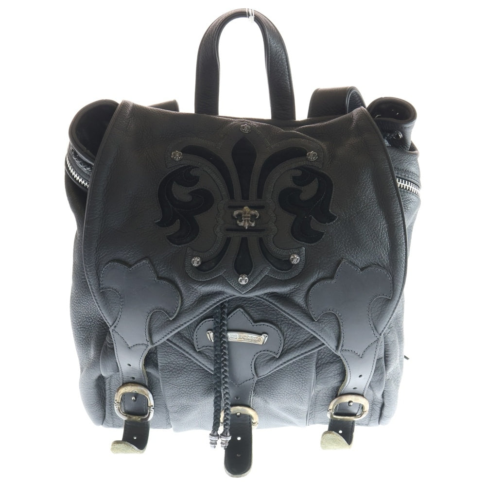 CHROME HEARTS(クロムハーツ) BACKPACK-L BSフレア装飾 レザー ラージ バックパック リュックサック ブラック/シルバー