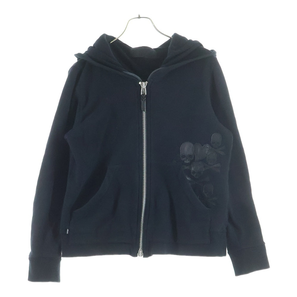 Roen(ロエン) スカル ハート レザーパッチ ジップアップ スウェットパーカー ブラック 71147086