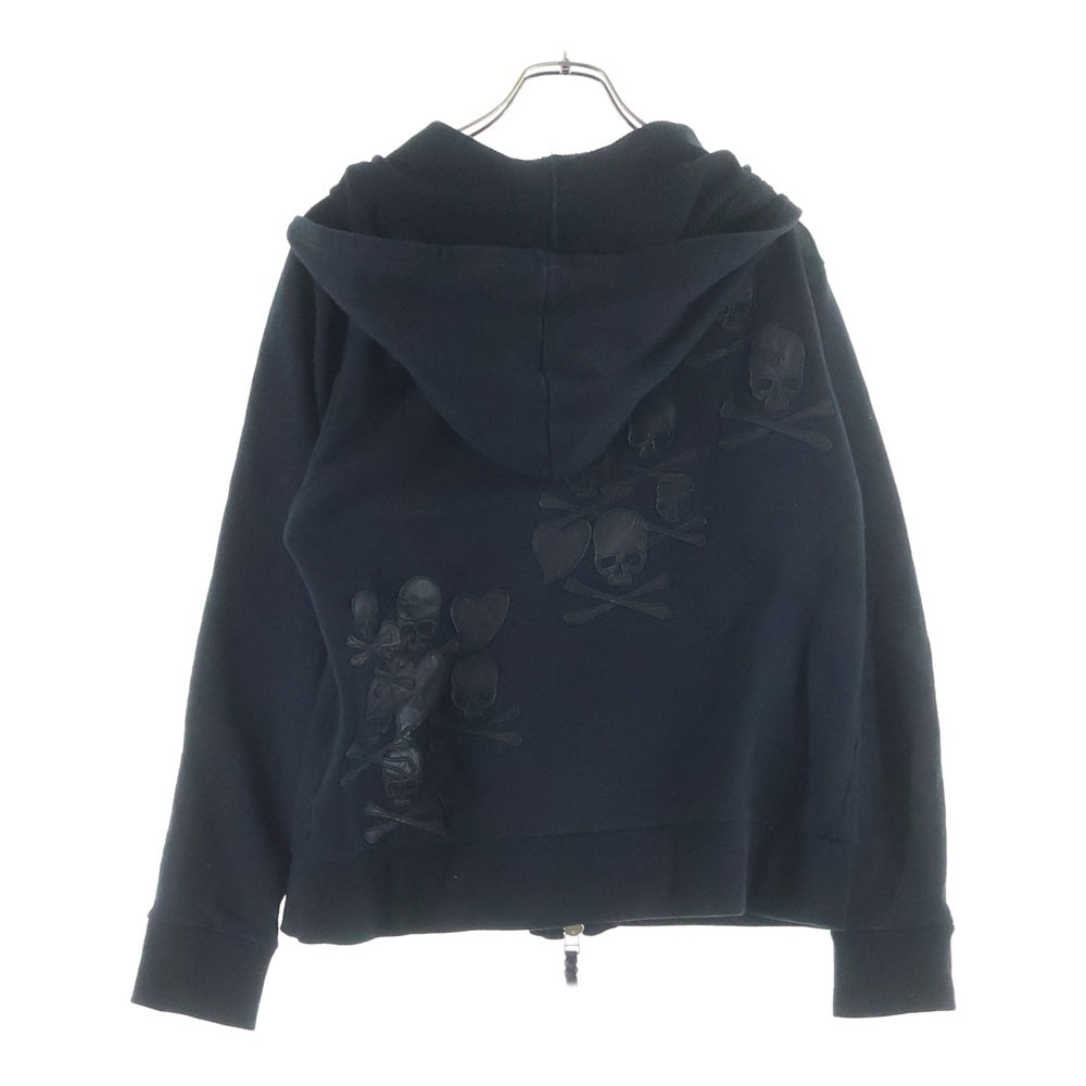 Roen(ロエン) スカル ハート レザーパッチ ジップアップ スウェットパーカー ブラック 71147086