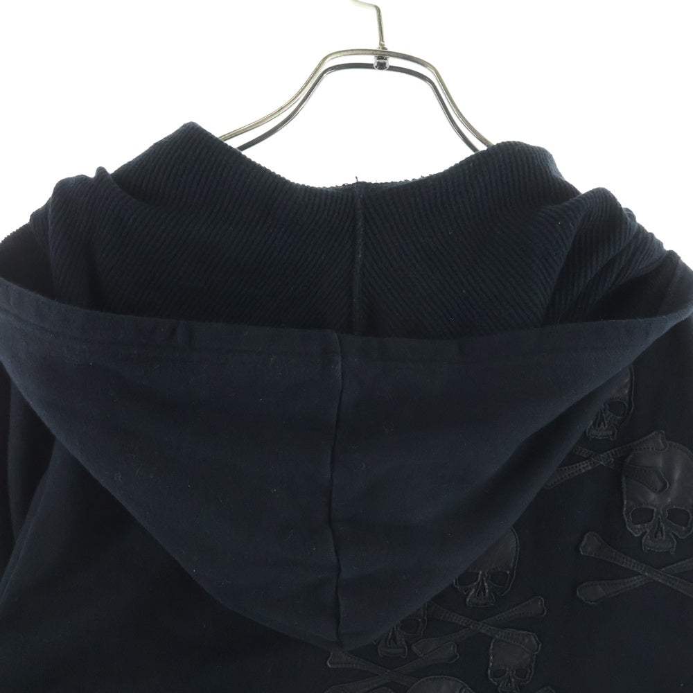 Roen(ロエン) スカル ハート レザーパッチ ジップアップ スウェットパーカー ブラック 71147086