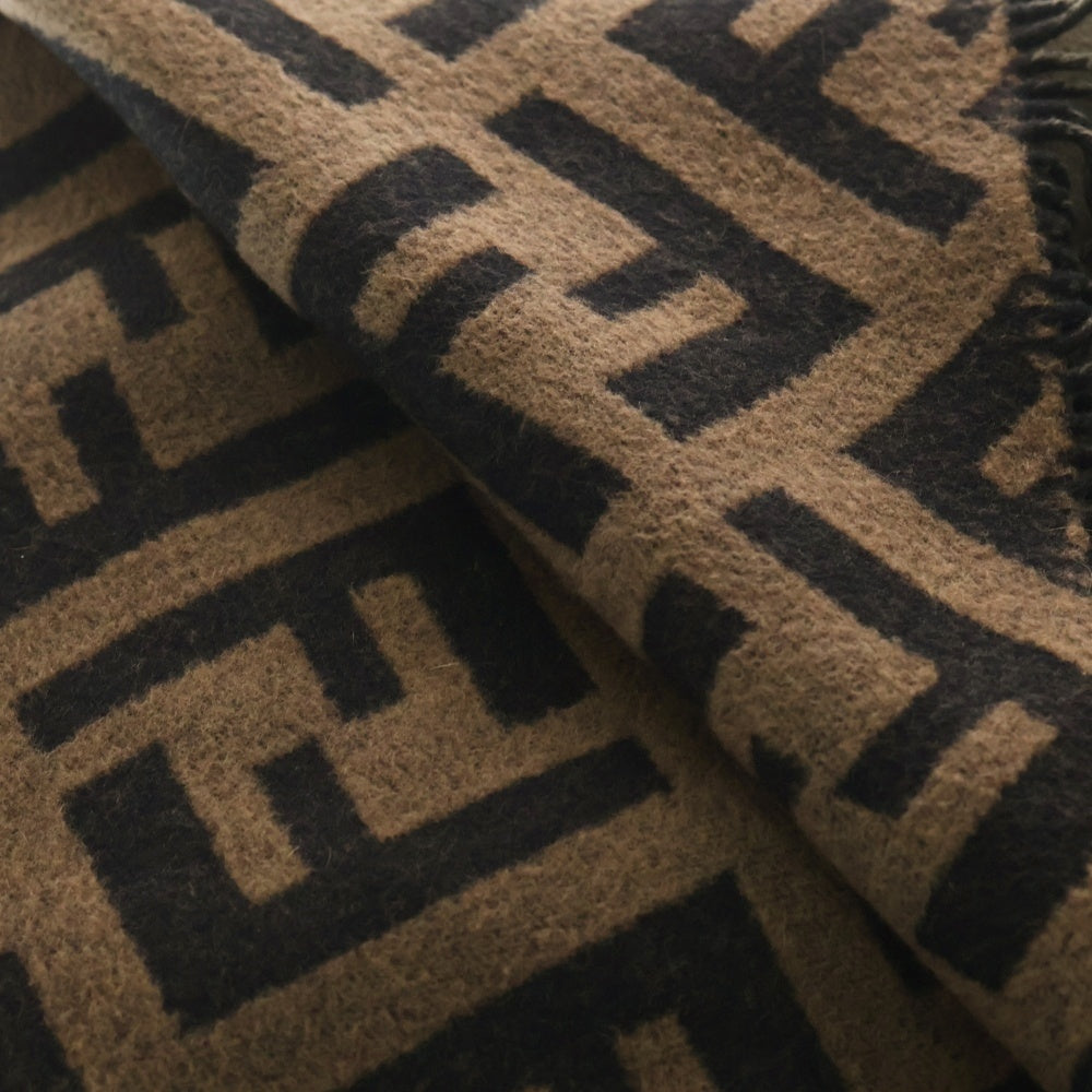 FENDI(フェンディ) ズッカ総柄 ウール 大判ストール マフラー カーキ/ブラウン レディース