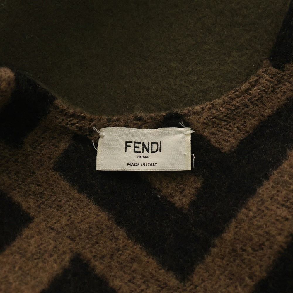 FENDI(フェンディ) ズッカ総柄 ウール 大判ストール マフラー カーキ/ブラウン レディース