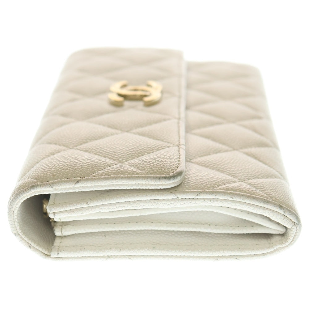CHANEL(シャネル) ココマーク キャビアスキン フラップ レザーロングウォレット 長財布 ホワイト AP3133 ランダムシリアル レディース