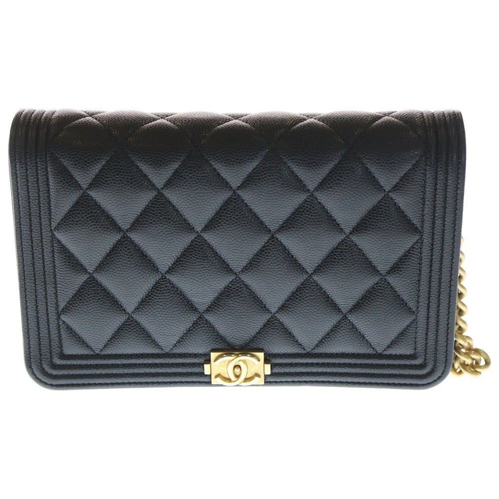 CHANEL(シャネル) ココマーク キャビアスキン ボーイシャネル チェーンウォレット ショルダーバッグ ブラック ゴールド金具 30番台 AP1117
