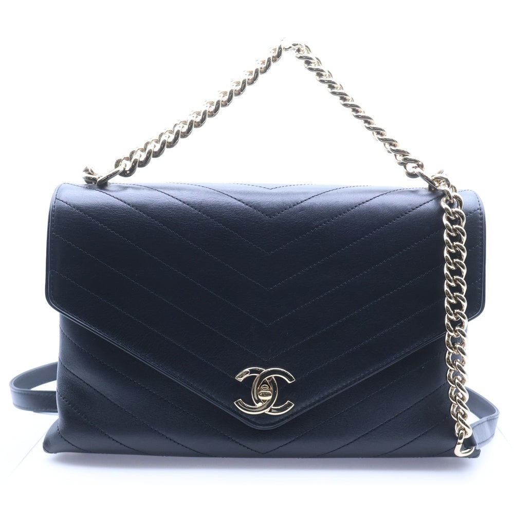 CHANEL(シャネル) シェブロン Vステッチ ココマーク レザー チェーンショルダーバッグ ブラック 26番台 A57551 レディース