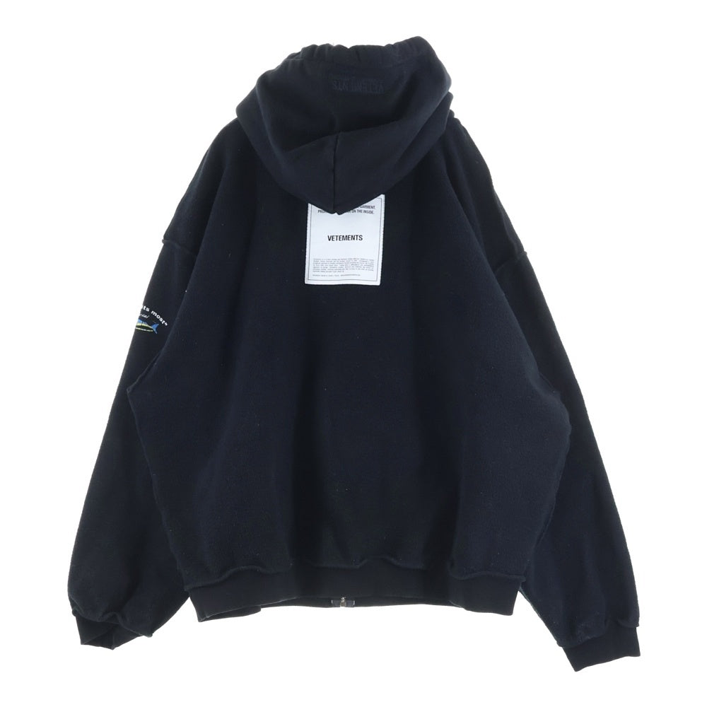 VETEMENTS(ヴェトモン) アームデザイン 裏地ジップアップ パーカー MAH19TR213 ブラック