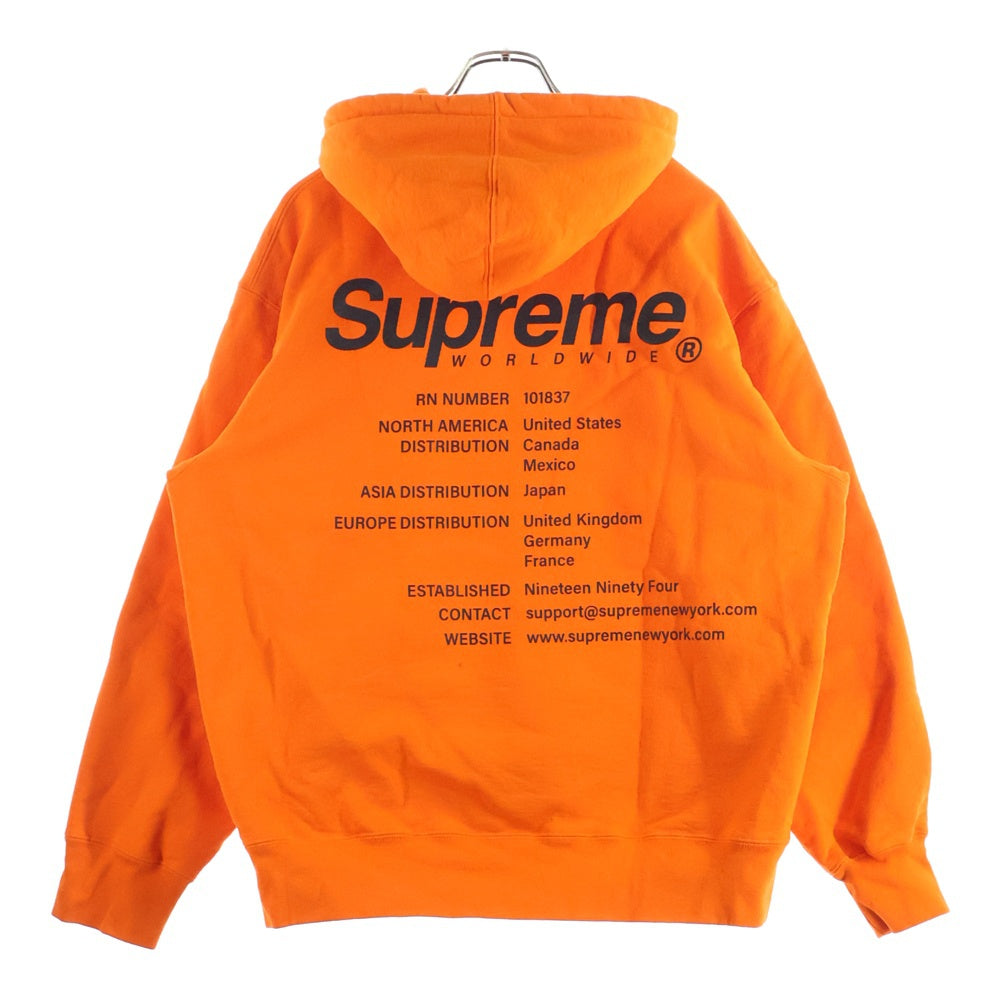 SUPREME(シュプリーム) 23SS Worldwide Hooded Sweatshirt ワールドワイド バックプリント フーデッドスウェットシャツ パーカー オレンジ