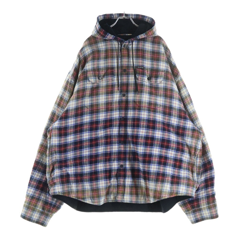 BALENCIAGA(バレンシアガ) 23SS BLEACHED PLAID HOODED SHIRT ブリーチ プレイドフーデッドシャツ 699223 レッド